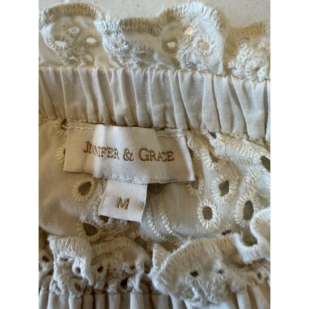 Jennifer & Grace Blouse • Cropped Embroidered Eyelet Long Sleeve Ivory • Medium - Picture 3 of 10